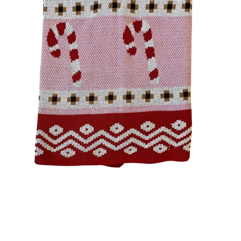Caro Home Holiday Knitted Throw 50x60 Gingerbread Candy Cane Fair Aisle Pinkmas